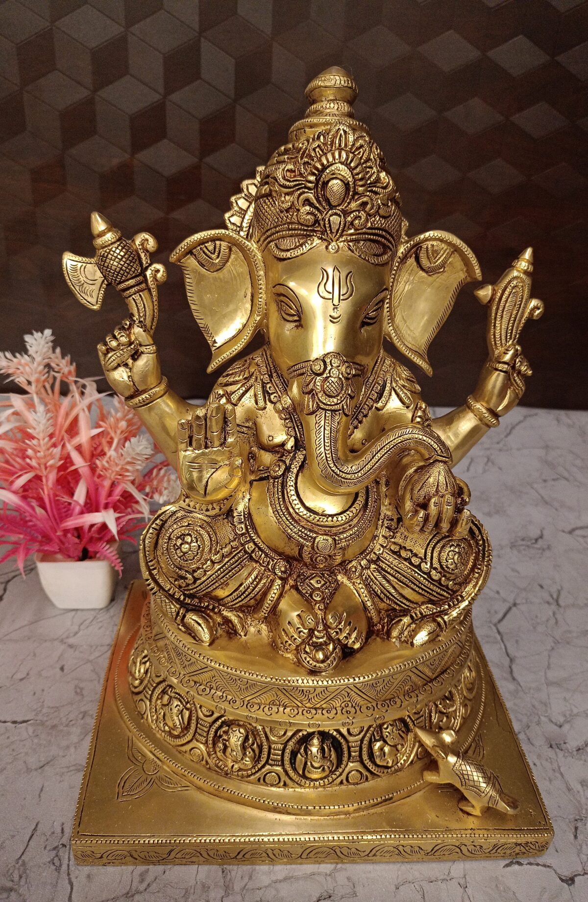 Buy Brass Ashta Ganesha sitting On Square Base 13″