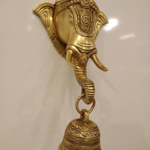 Buy Brass Elephant Face Hanging with Bell , Superfine, Golden Antique Finish & Handicraft Idol 10″