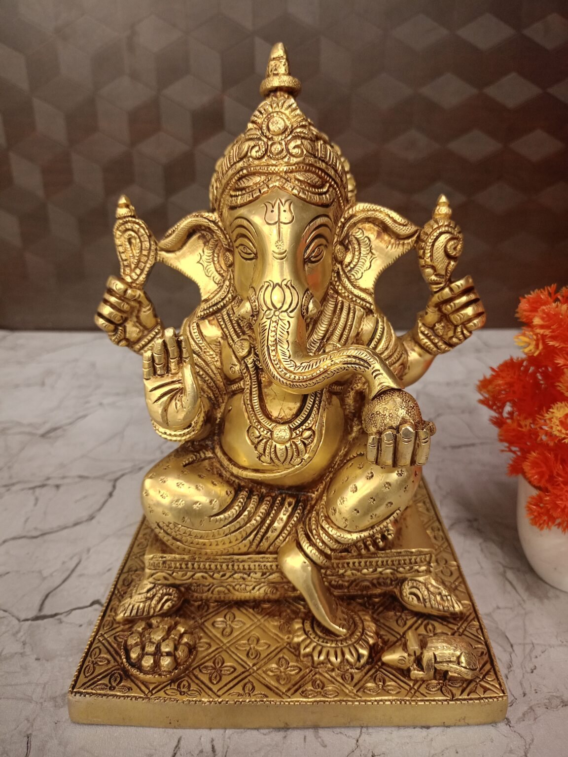 Buy Brass Ganesha Sitting On Square Base 10″