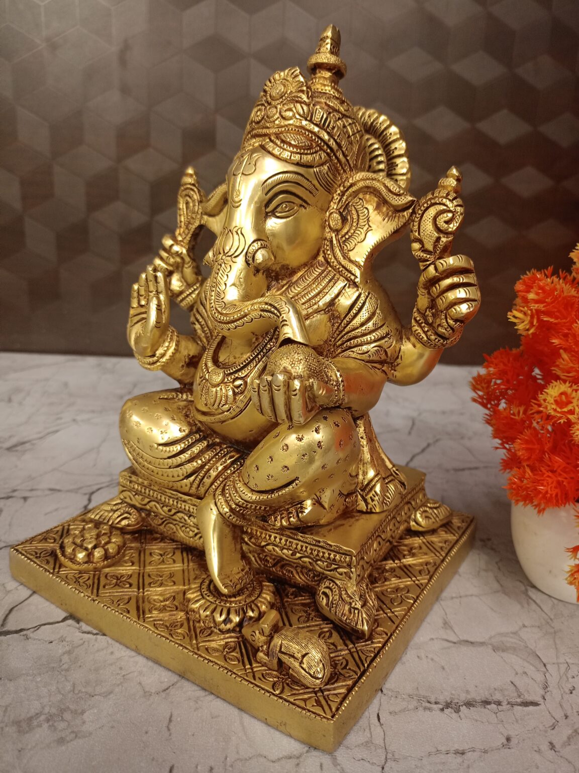 Buy Brass Ganesha Sitting On Square Base 10″