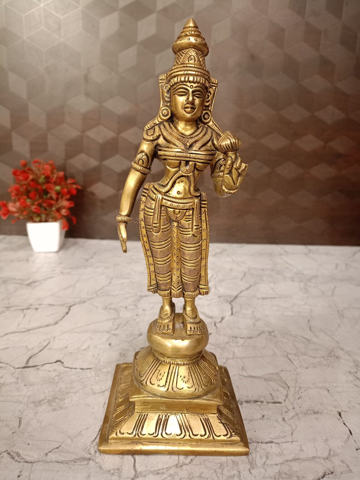 Brass Lakshmi Standing On Square Base 10″