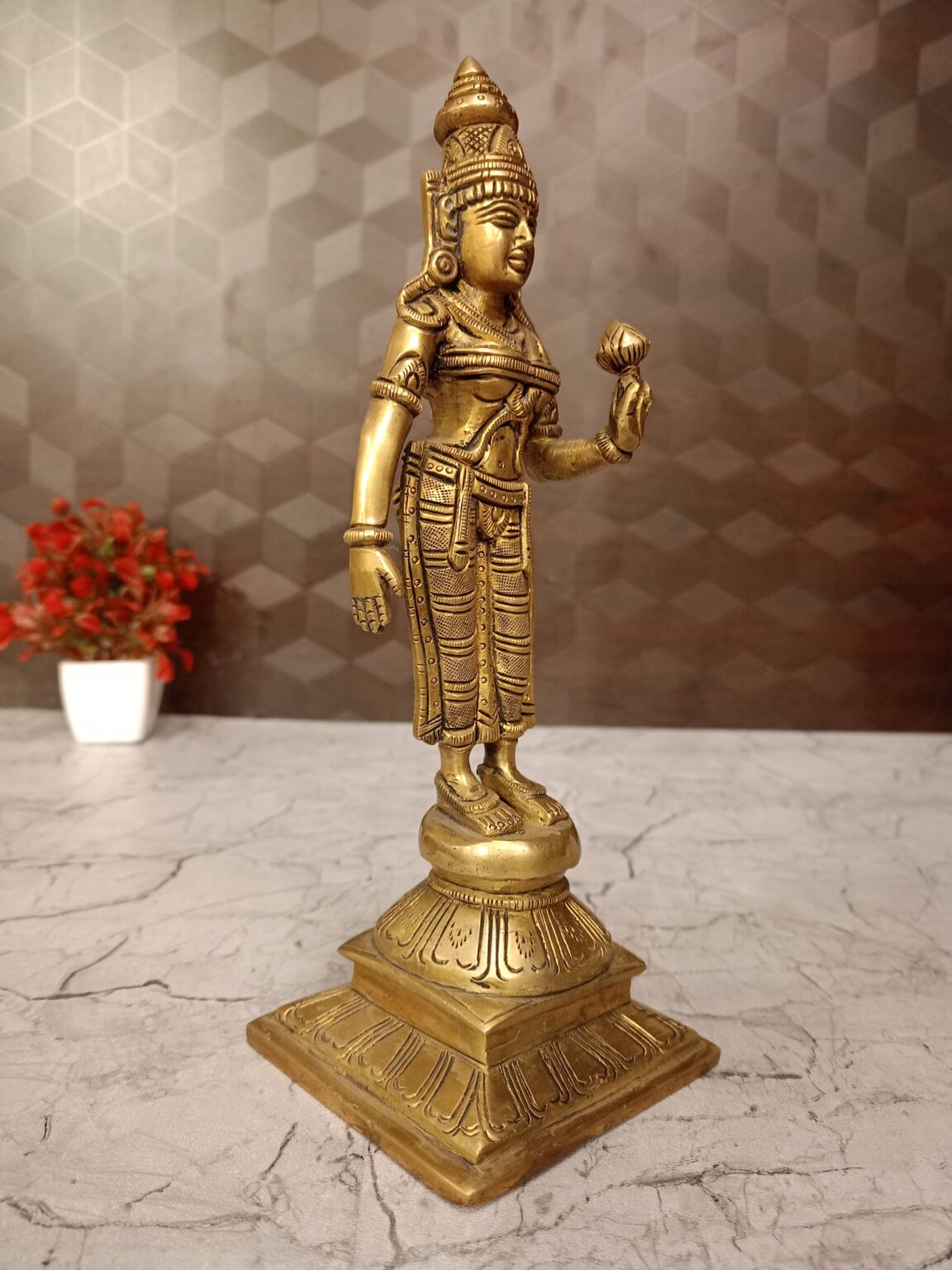 Brass Lakshmi Standing On Square Base 10″