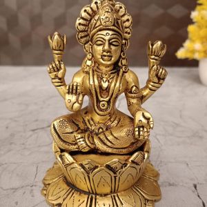 Buy Brass Lakshmi Statue Sitting On Lotus Base 5″