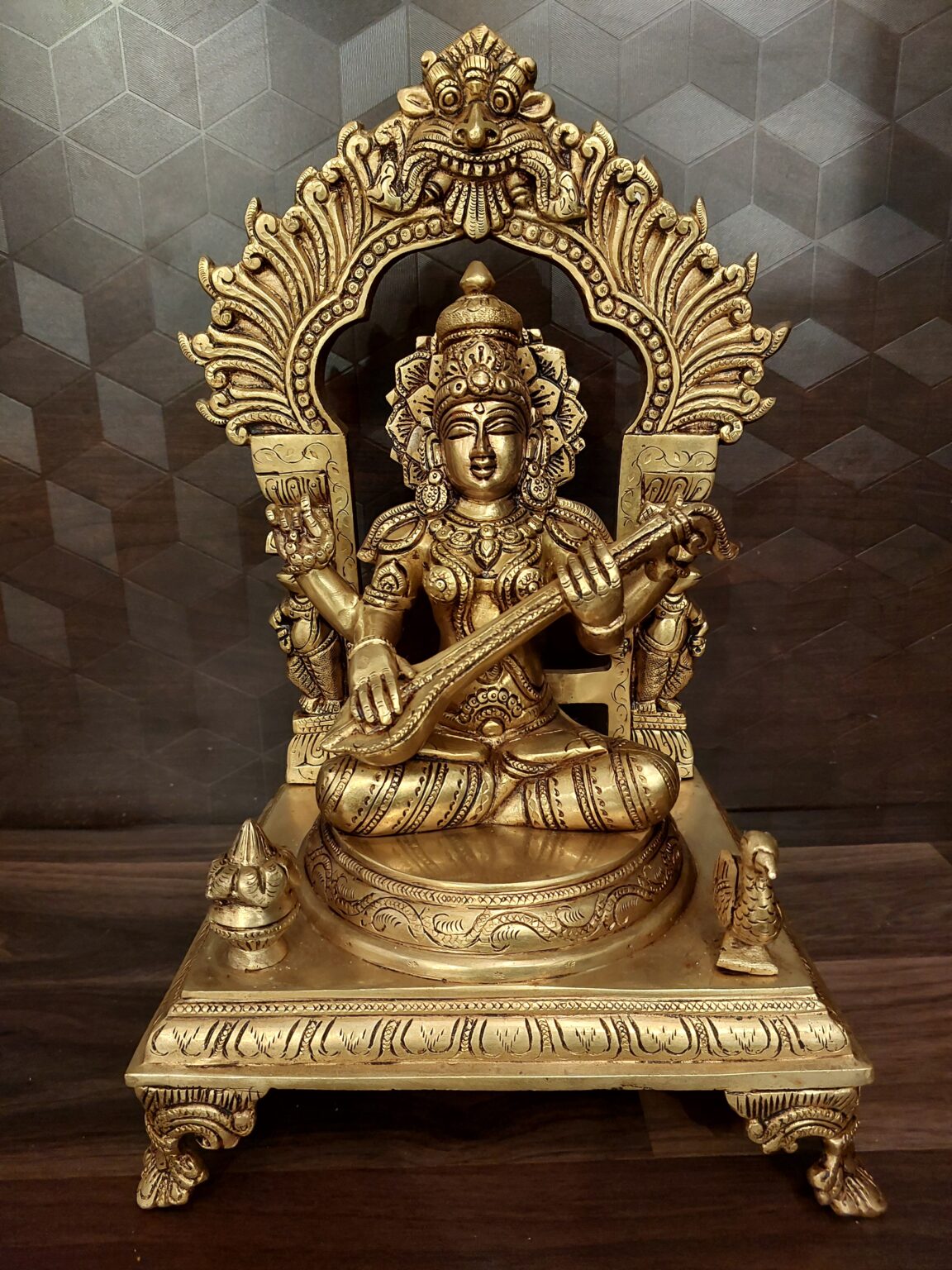 Brass Saraswathi Idol with Auspicous Thiruvachi 14.5″