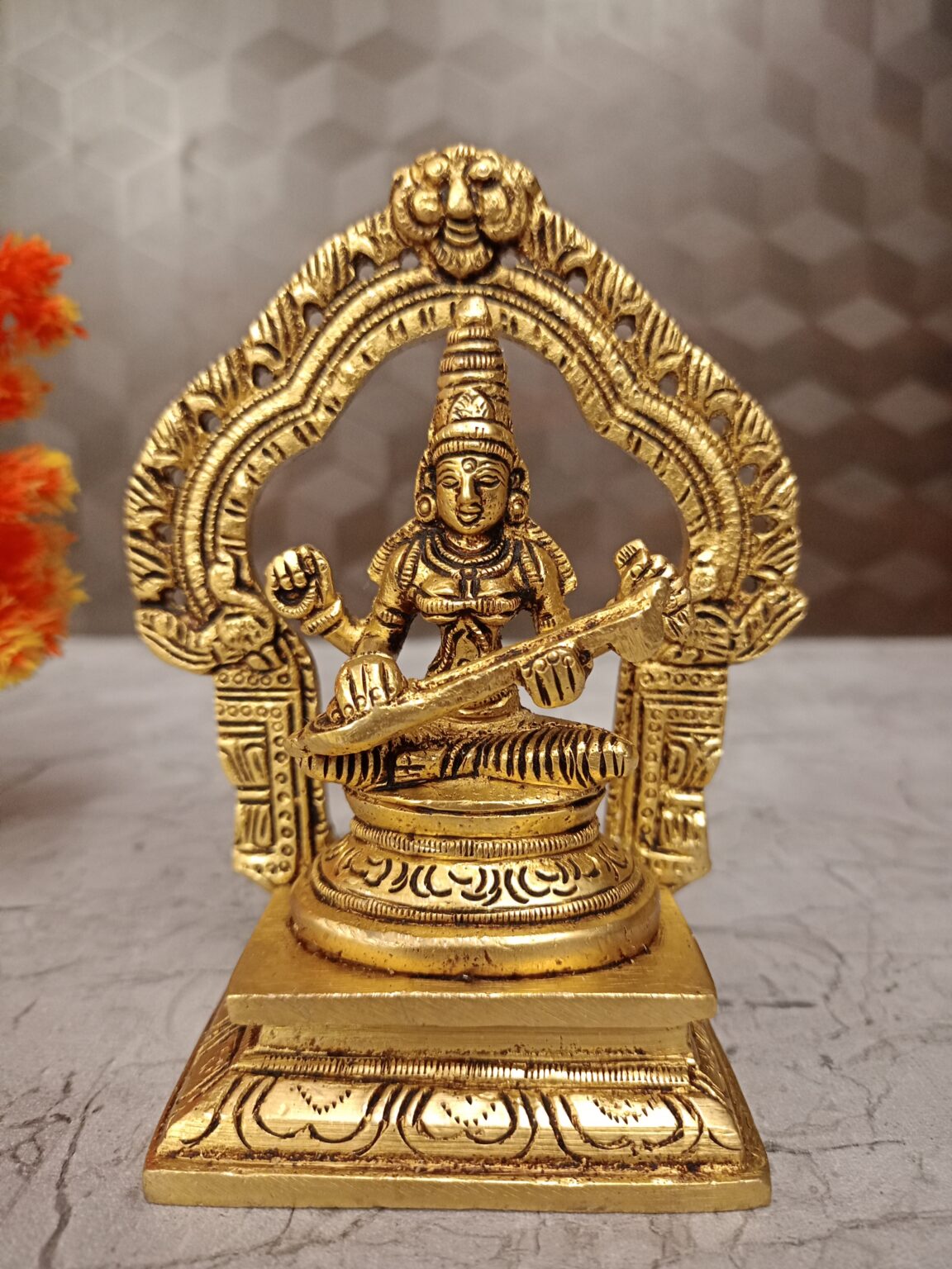 Brass Saraswathi Statue With Arch 5.5″