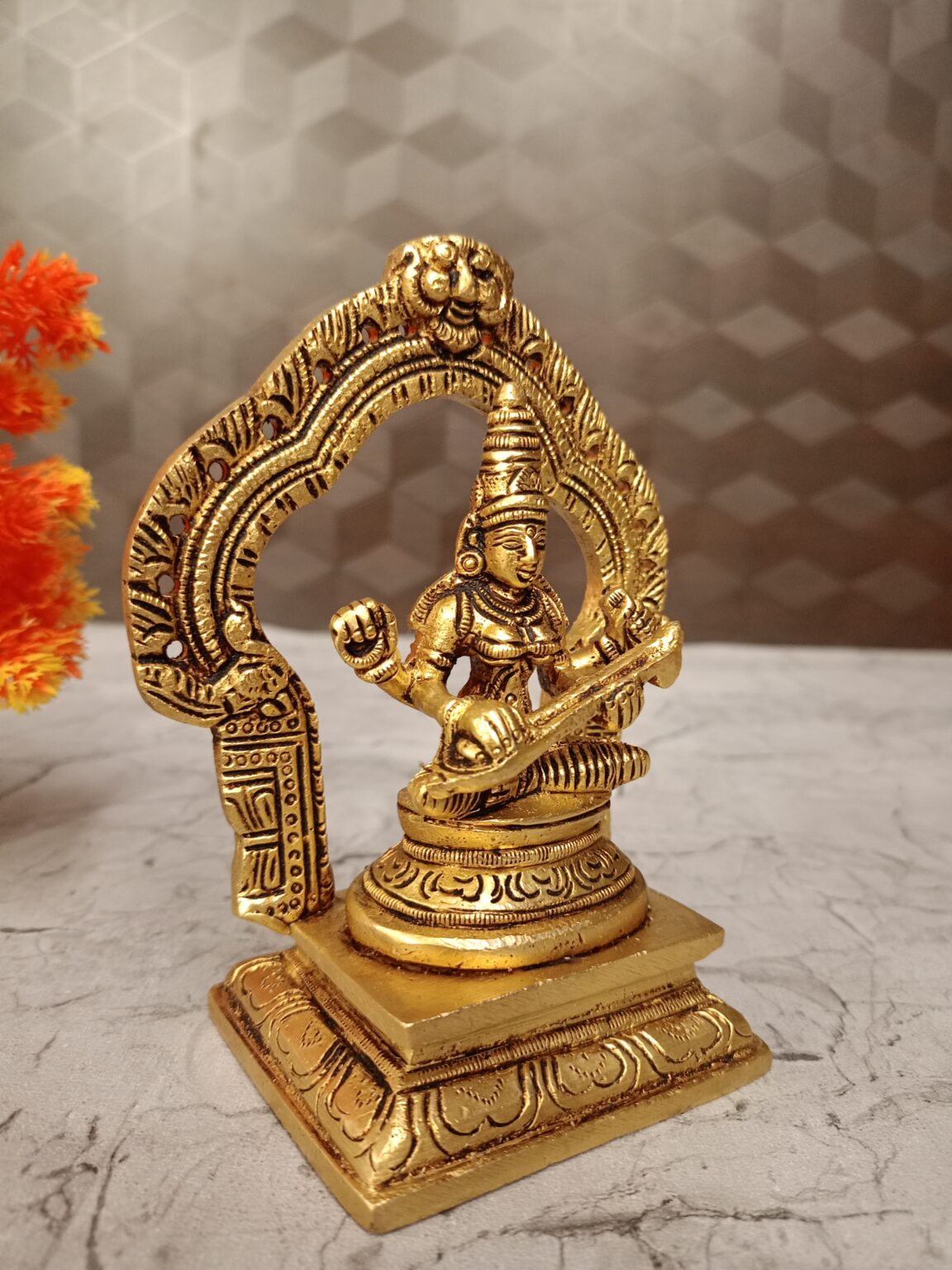 Brass Saraswathi Statue With Arch 5.5″