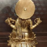 Brass Saraswathi Sitting On Lotus Base, Superfine Brass And Antique Finish 14″