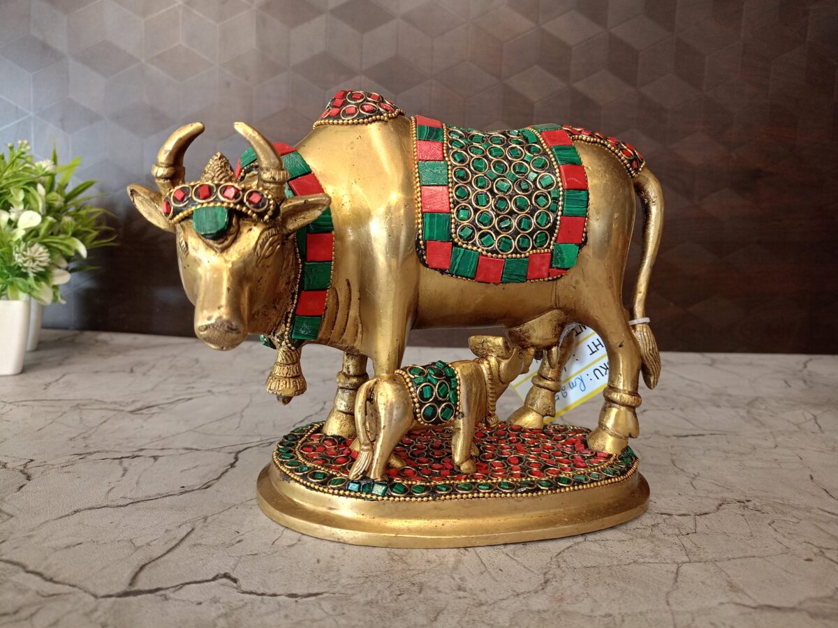brass stone cow and calf pooja gift vgocart coimbatore india5 scaled