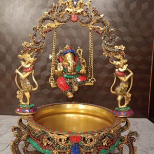 Buy Brass Stone Ganesha Uruli 21″