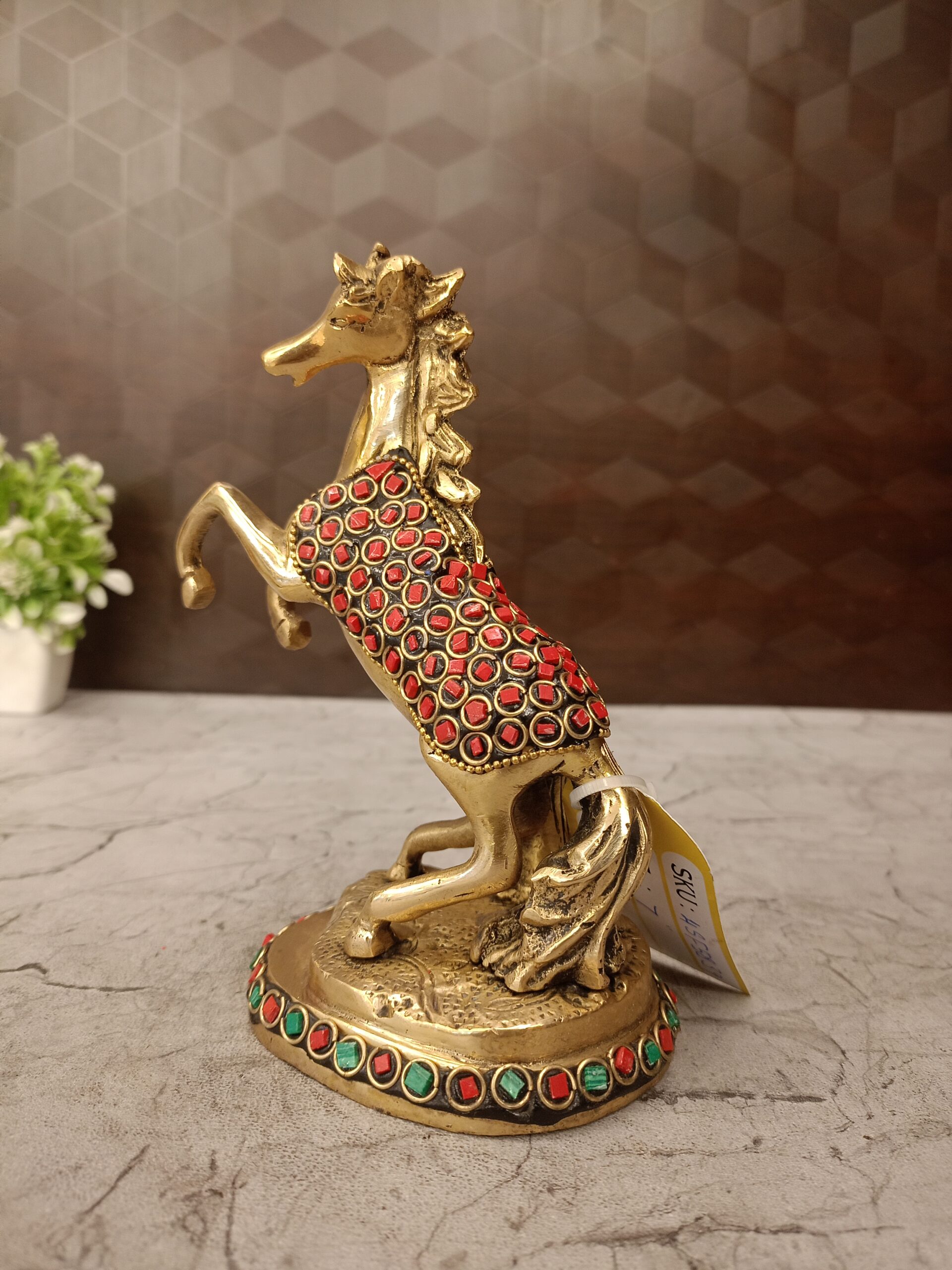 Brass Stone Jumping Horse 8" 1 brass stone horse