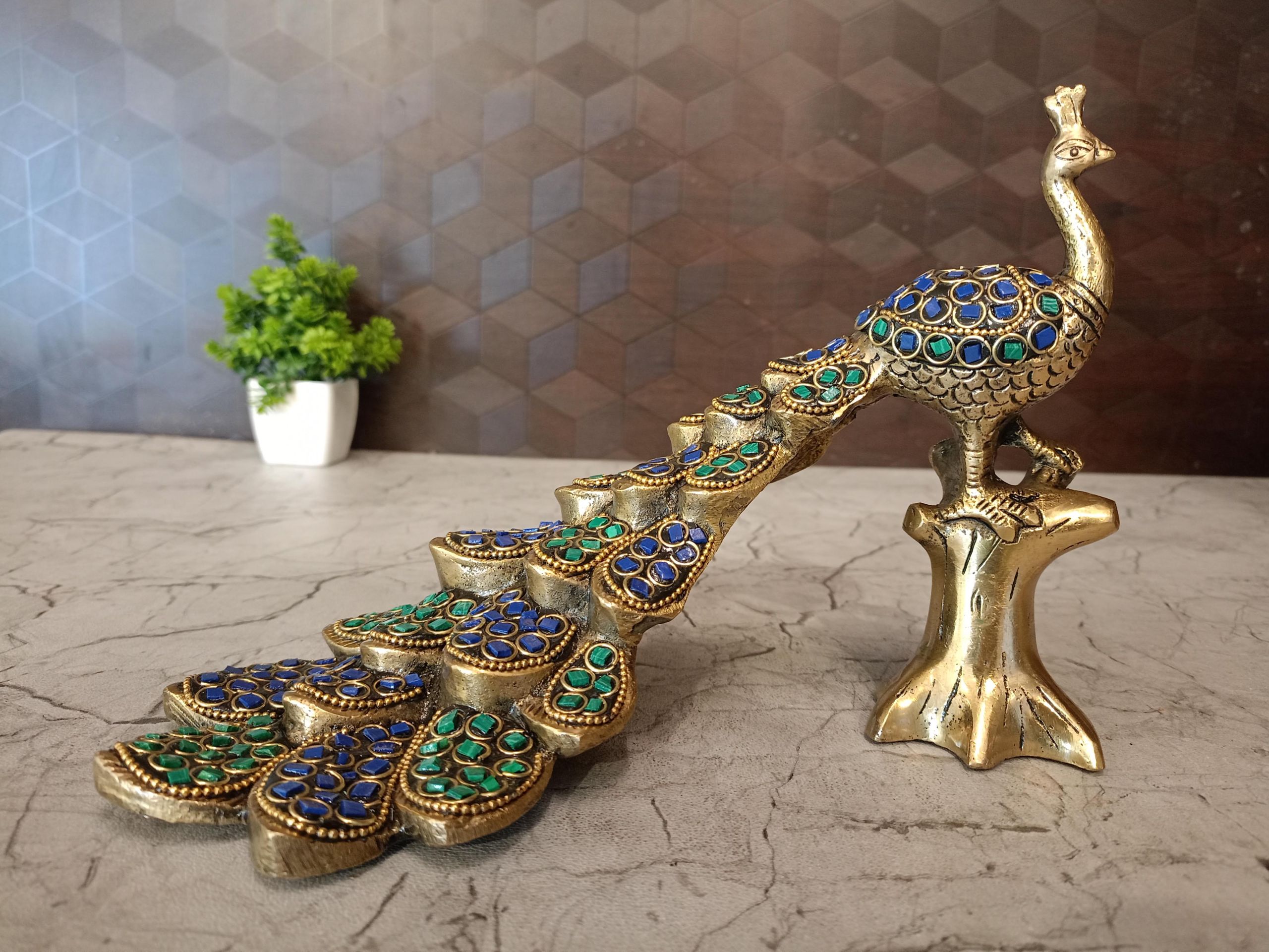 Buy Brass Stone Peacock Idol 6.5″