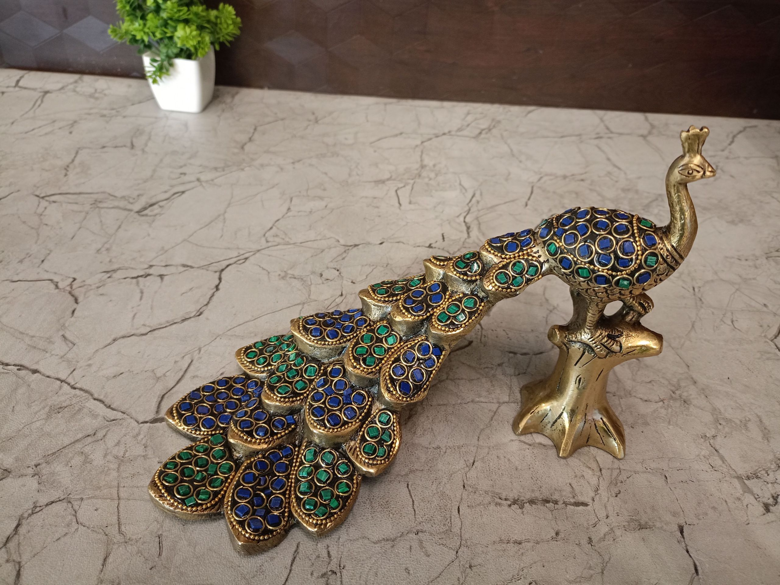 Buy Brass Stone Peacock Idol 6.5″