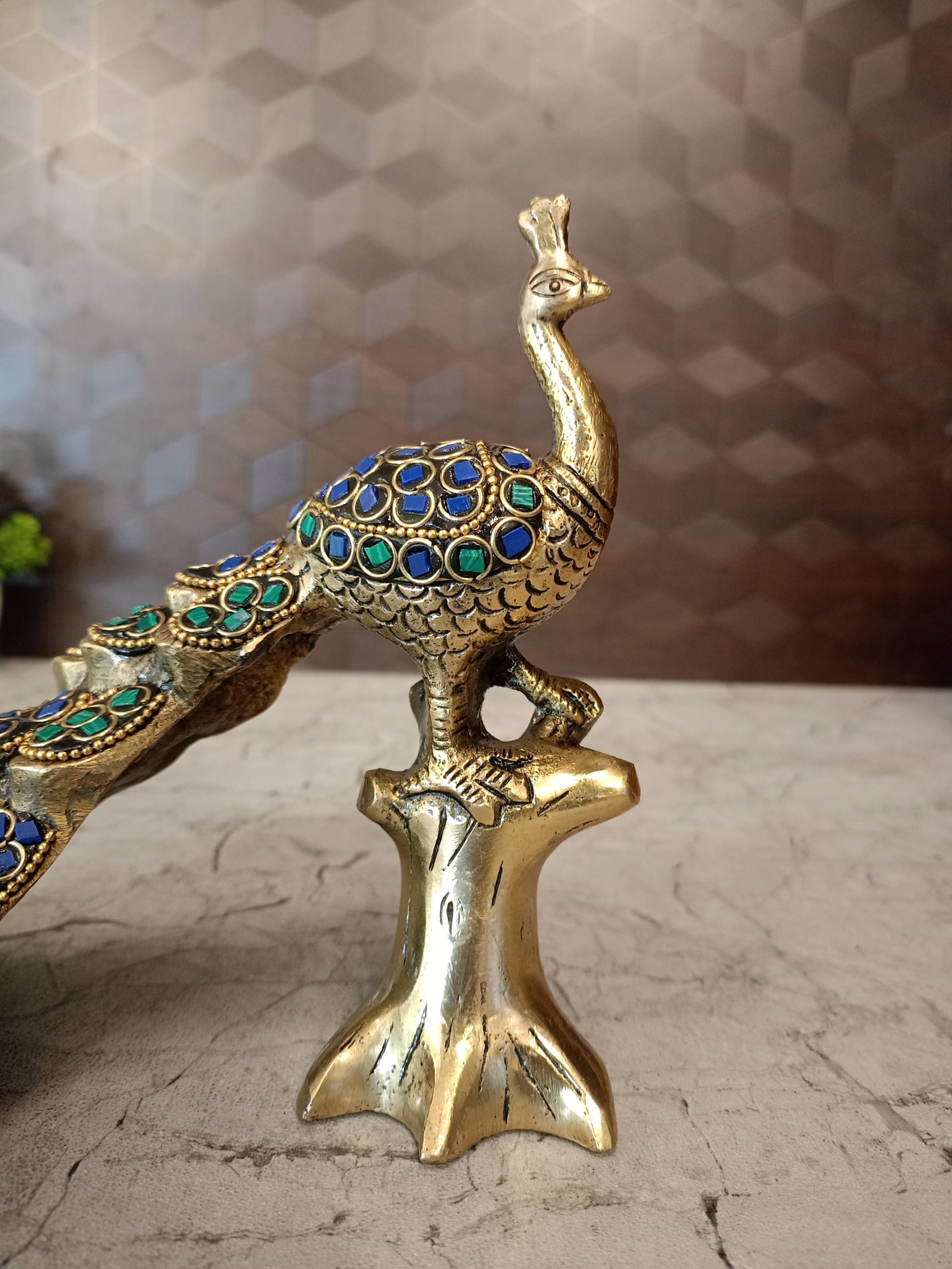 Buy Brass Stone Peacock Idol 6.5″