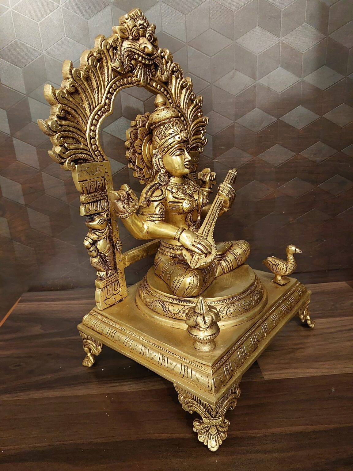 Brass Saraswathi Idol with Auspicous Thiruvachi 14.5″