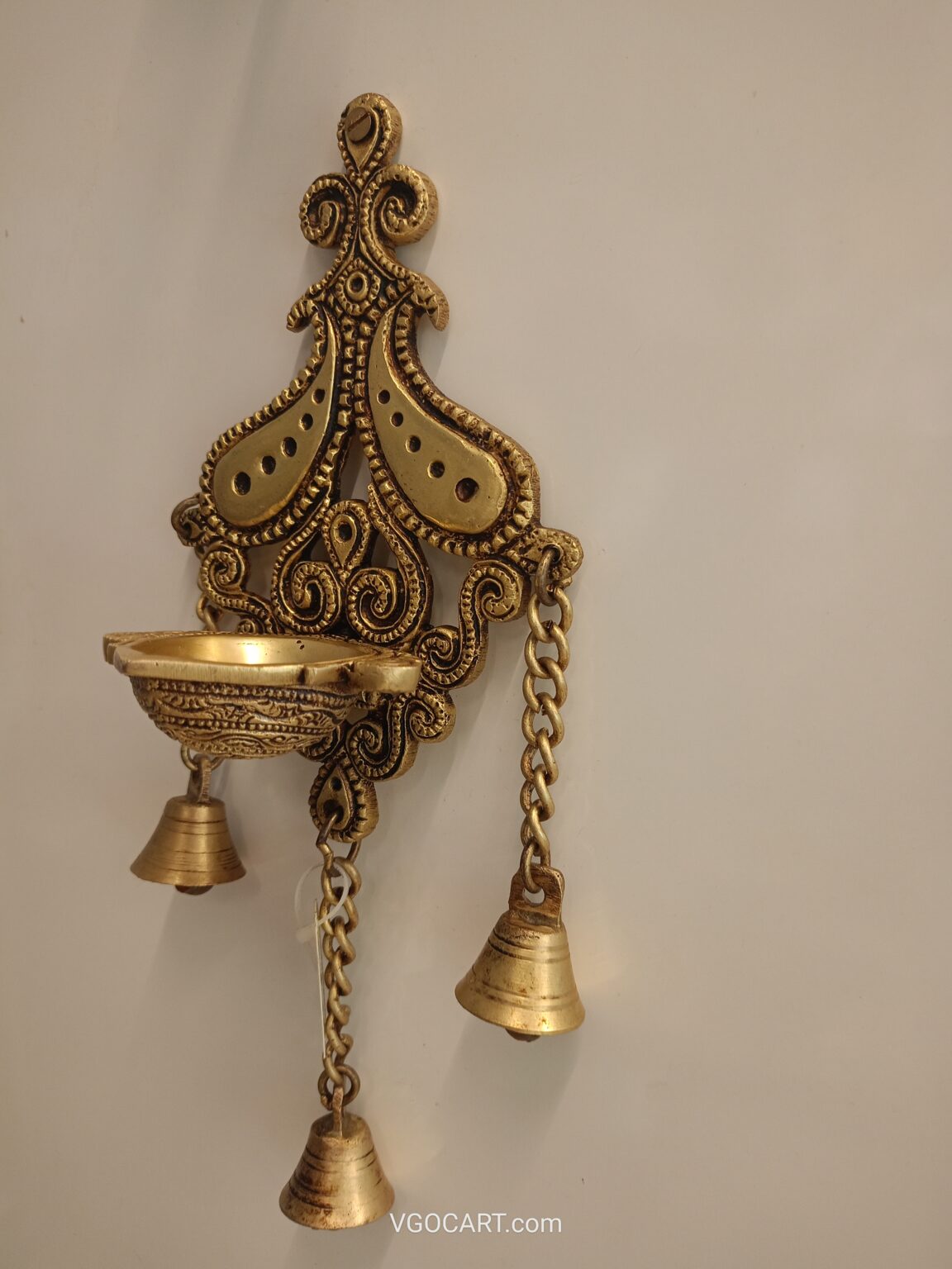 Brass Designer Diya Wall Mount With Belll 11″