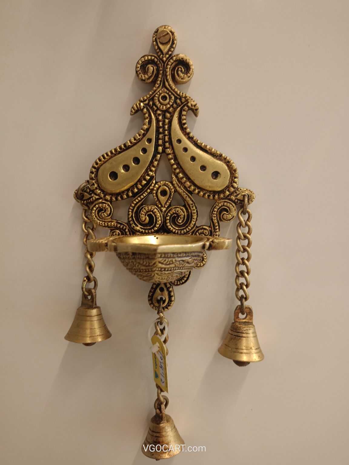 Brass Designer Diya Wall Mount With Belll 11″