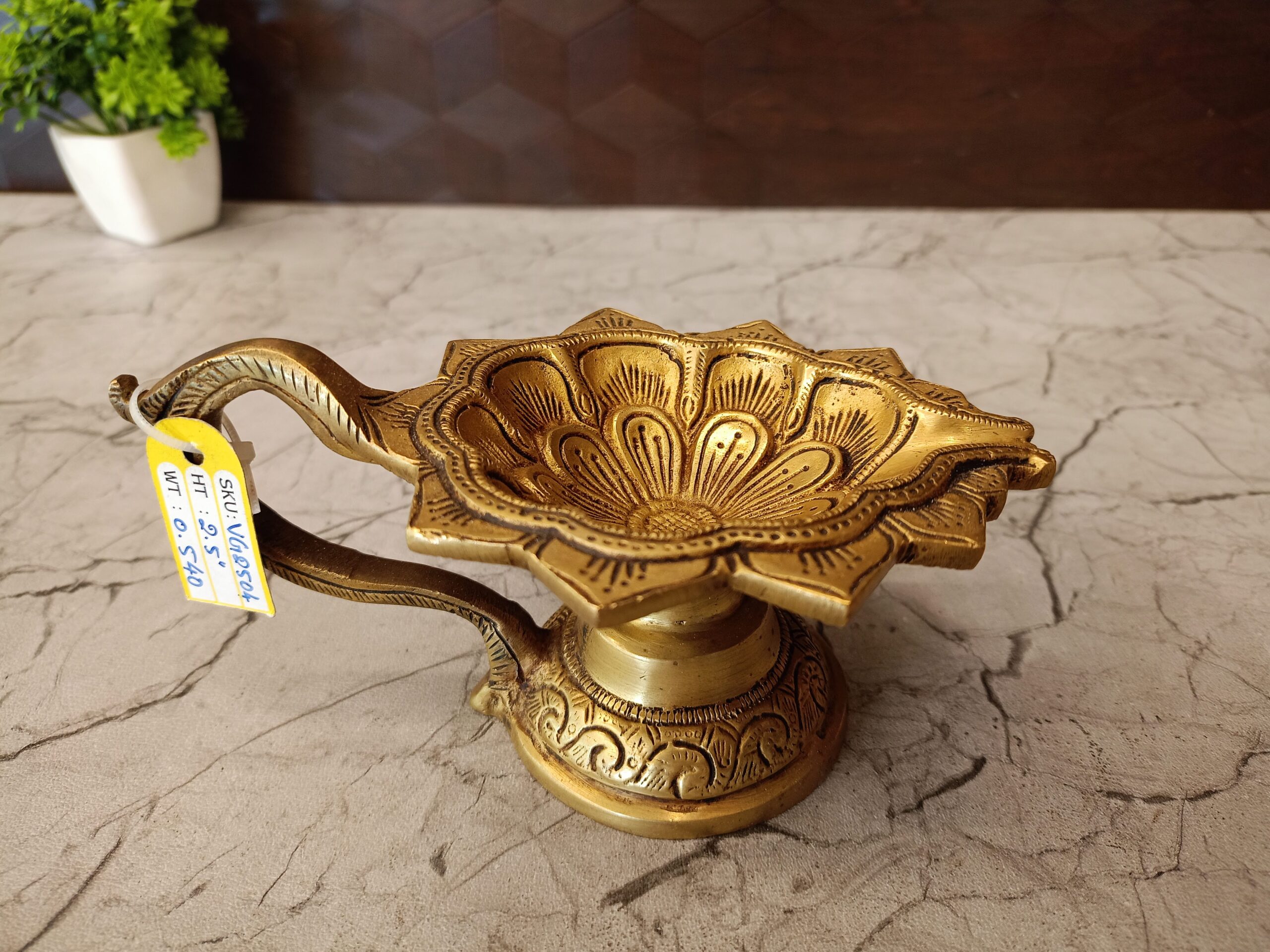 oplus_0 Brass Designer Diya For Pooja 2.5" - Image 1