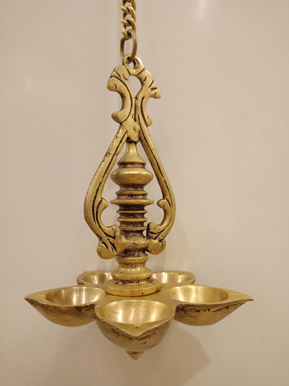 Brass Five Face Diya With Hanging 28″