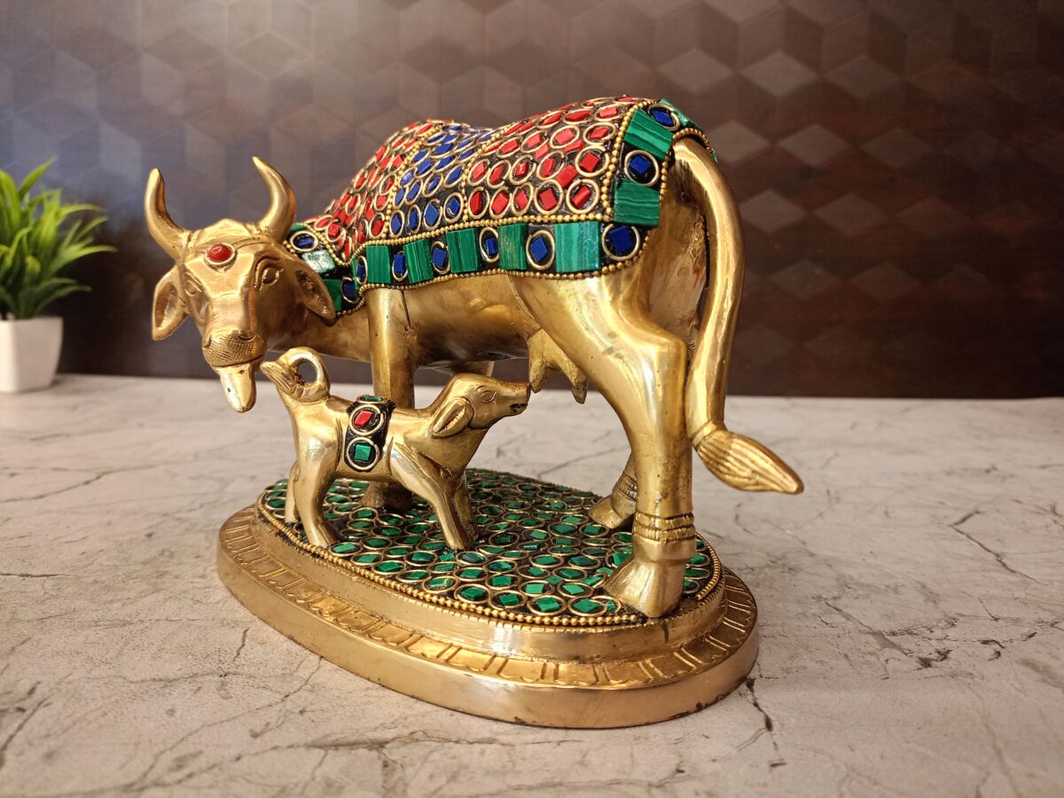 brass stone cow and calf pooja gift vgocart coimbatore india1 scaled