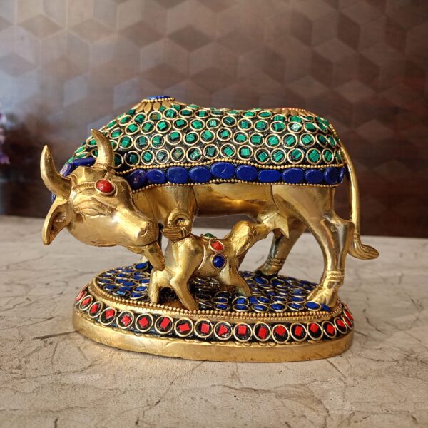 Buy Brass Stone Cow And Calf For Pooja 5"