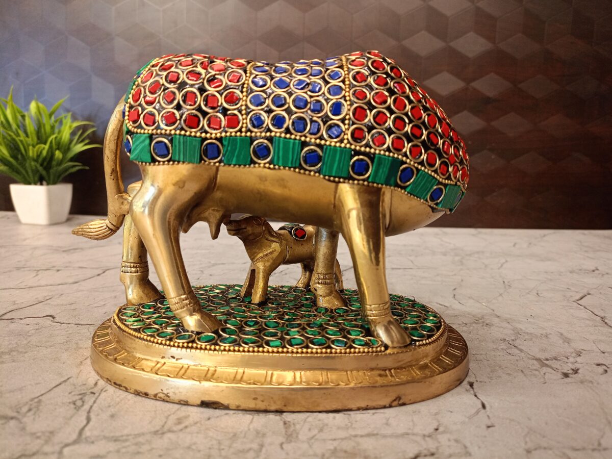 brass stone cow and calf pooja gift vgocart coimbatore india3 scaled