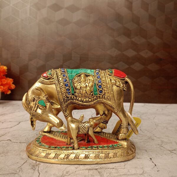 brass stone cow and calf
