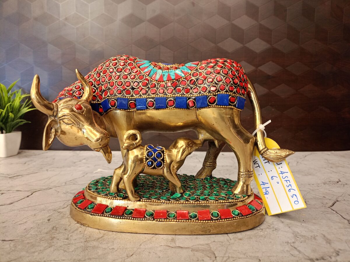 brass cow calf stone idol pooja gift vgcart coimbatore india scaled