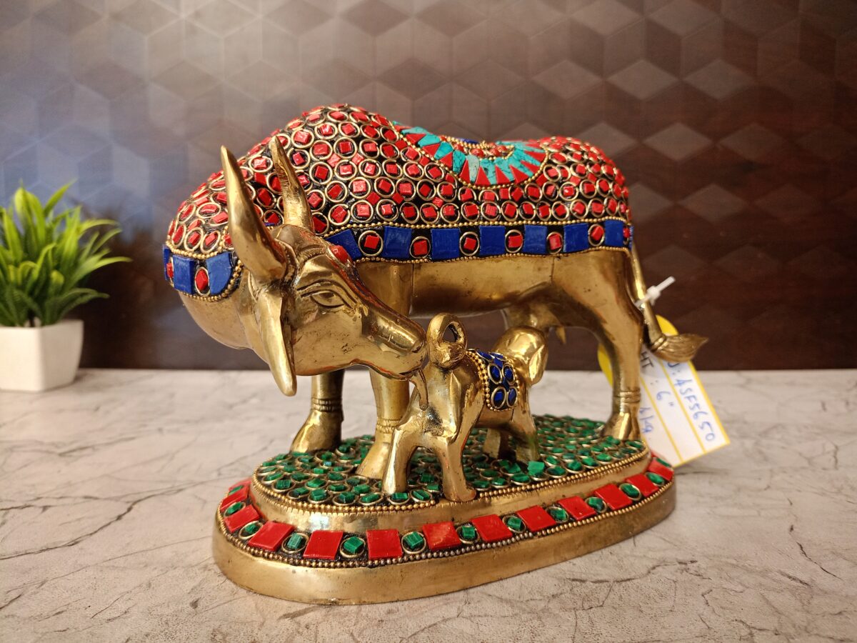 brass cow calf stone idol pooja gift vgcart coimbatore india1 scaled