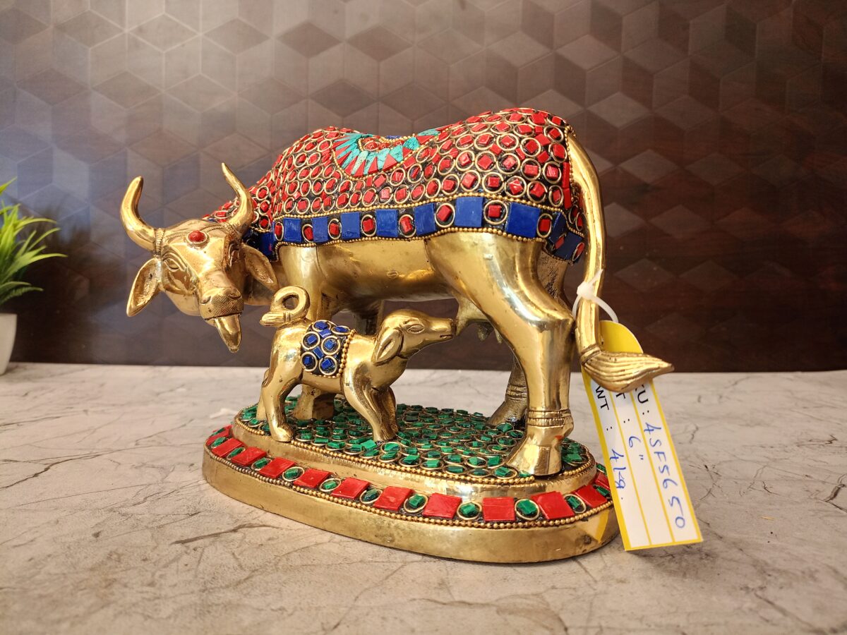 brass cow calf stone idol pooja gift vgcart coimbatore india2 scaled