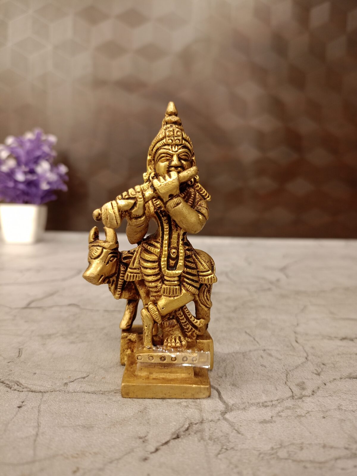 brass cow krishna idol