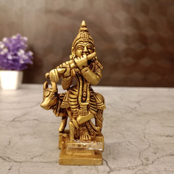 brass cow krishna idol