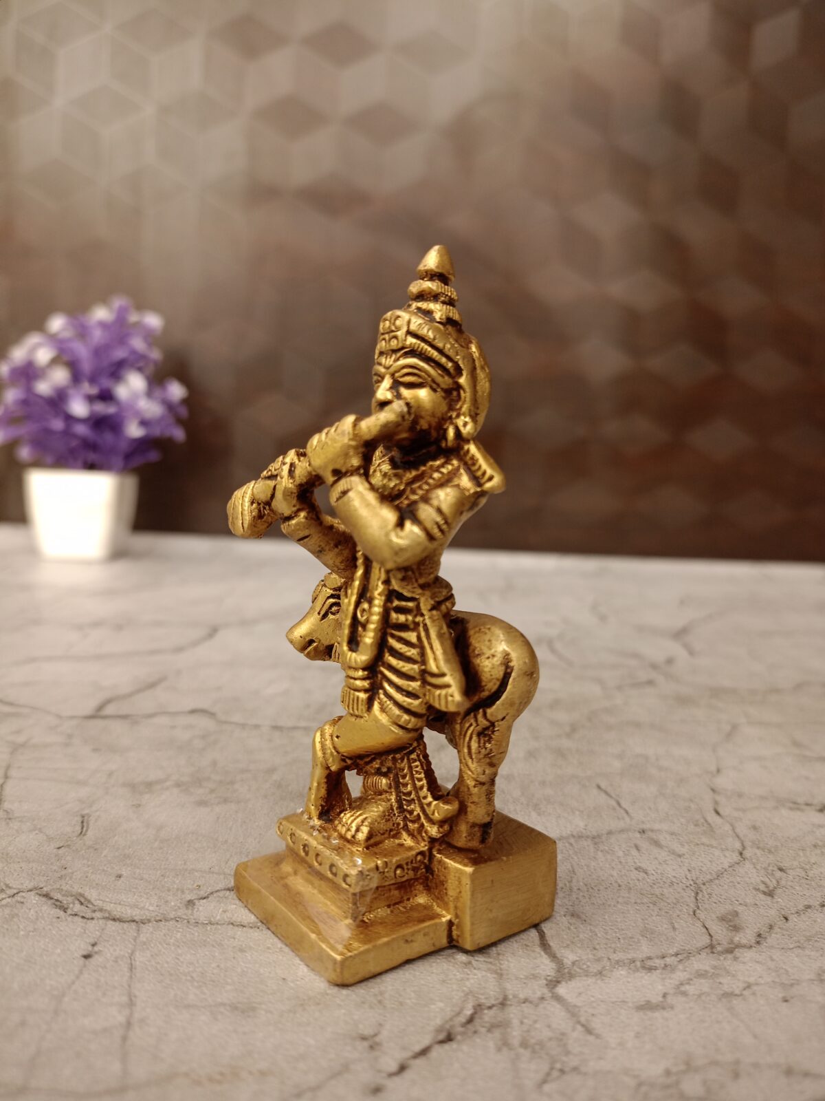 Brass Fine Art Cow Krishna Statue 4" - Image 3