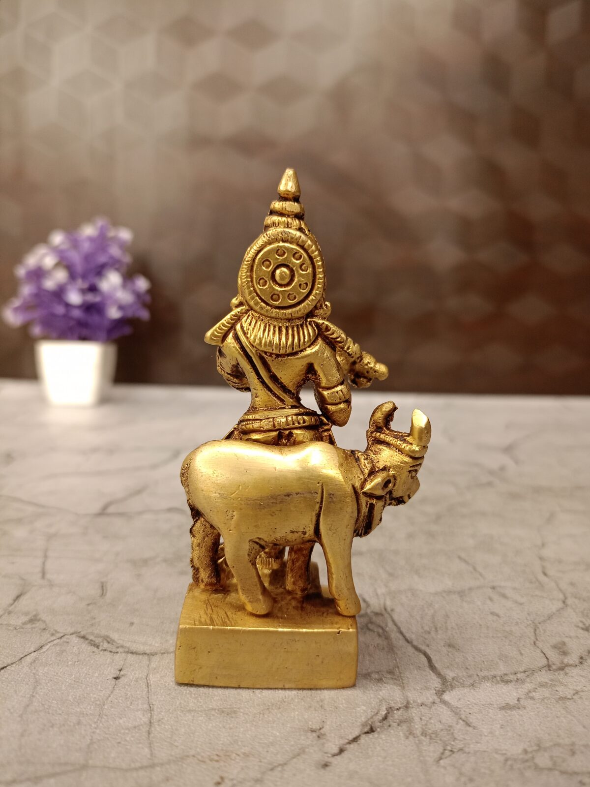 Brass Fine Art Cow Krishna Statue 4" - Image 2