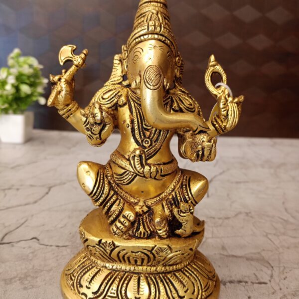 Brass Ganesha Sitting On Oval Base 7.5"