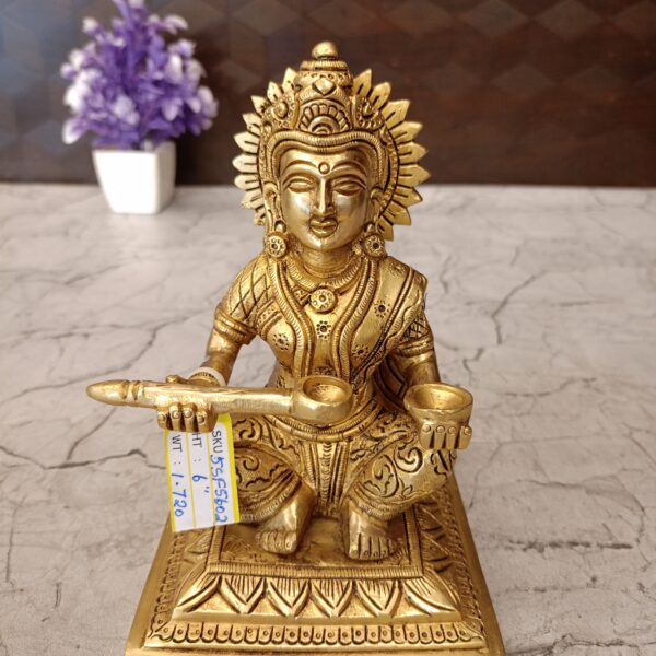 Brass Annapoorani Statue For Pooja / Wisdom and Enlightenment 6"