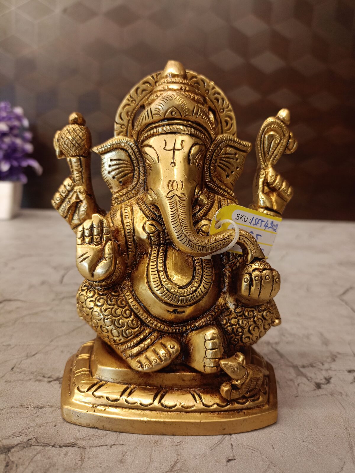 brass ganesha statue sitting on square base vgocart coimbatore india scaled