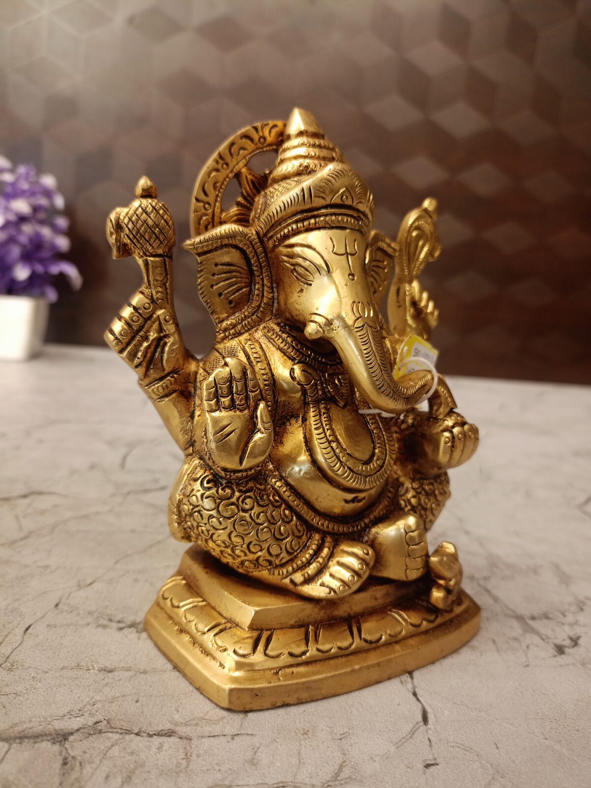 brass ganesha statue sitting on square base vgocart coimbatore india3 scaled