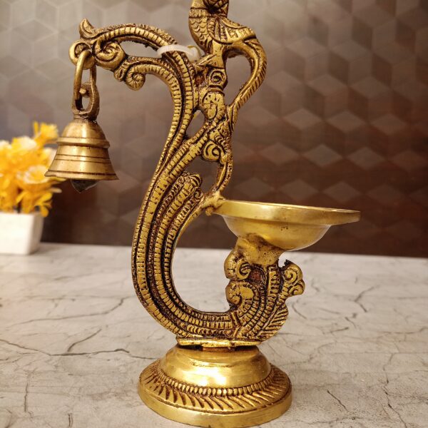 Brass Single face Diya Parrot With Bell 7"