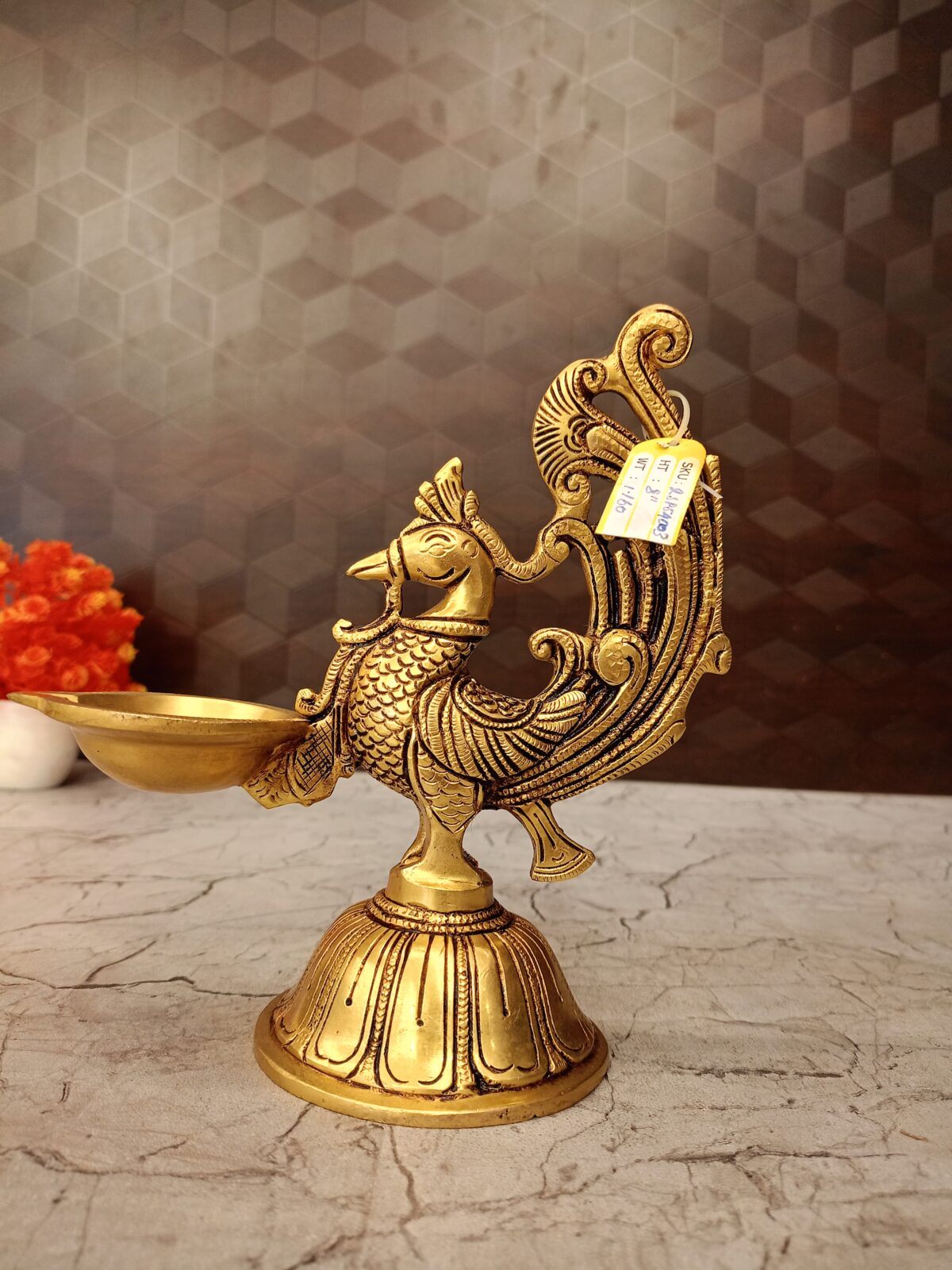 brass peacock holding diya pooja gift vgocart coimbatore india2 scaled