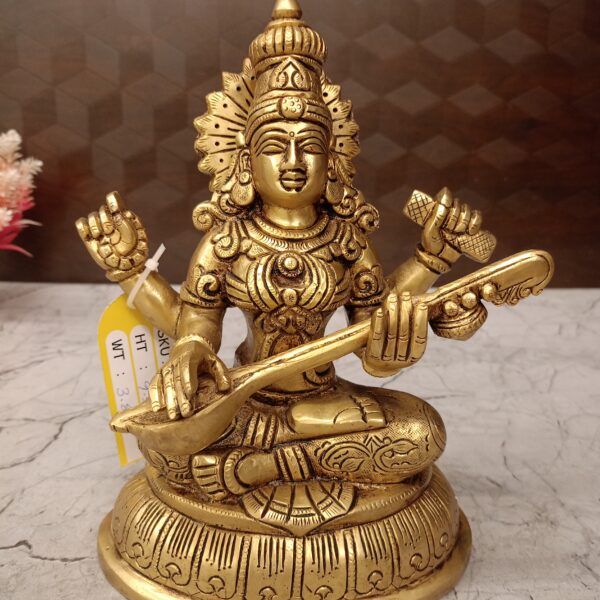Buy Brass Saraswathi Statue For Pooja / Pure Brass And Antique Finish 9.5"
