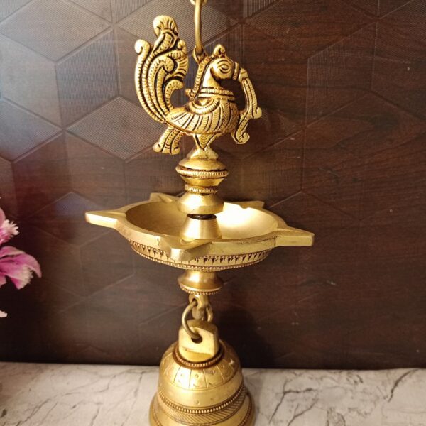 Brass Fine Face Annam Hanging Diya With Bell 21"
