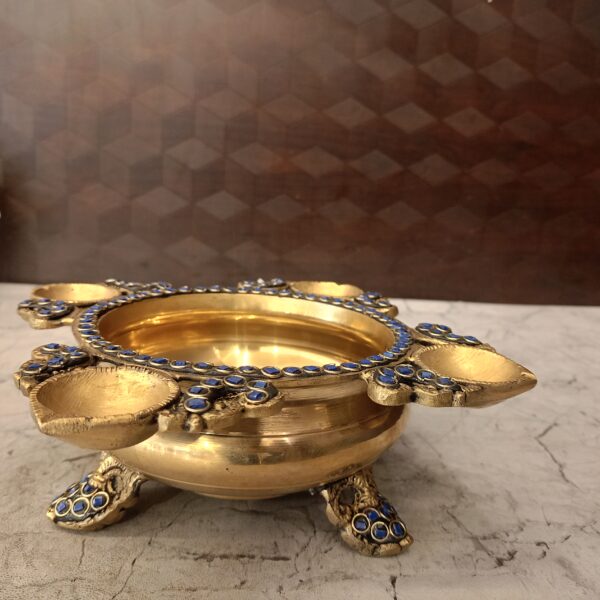 Brass Stone Uruli With Four Diyas 3"