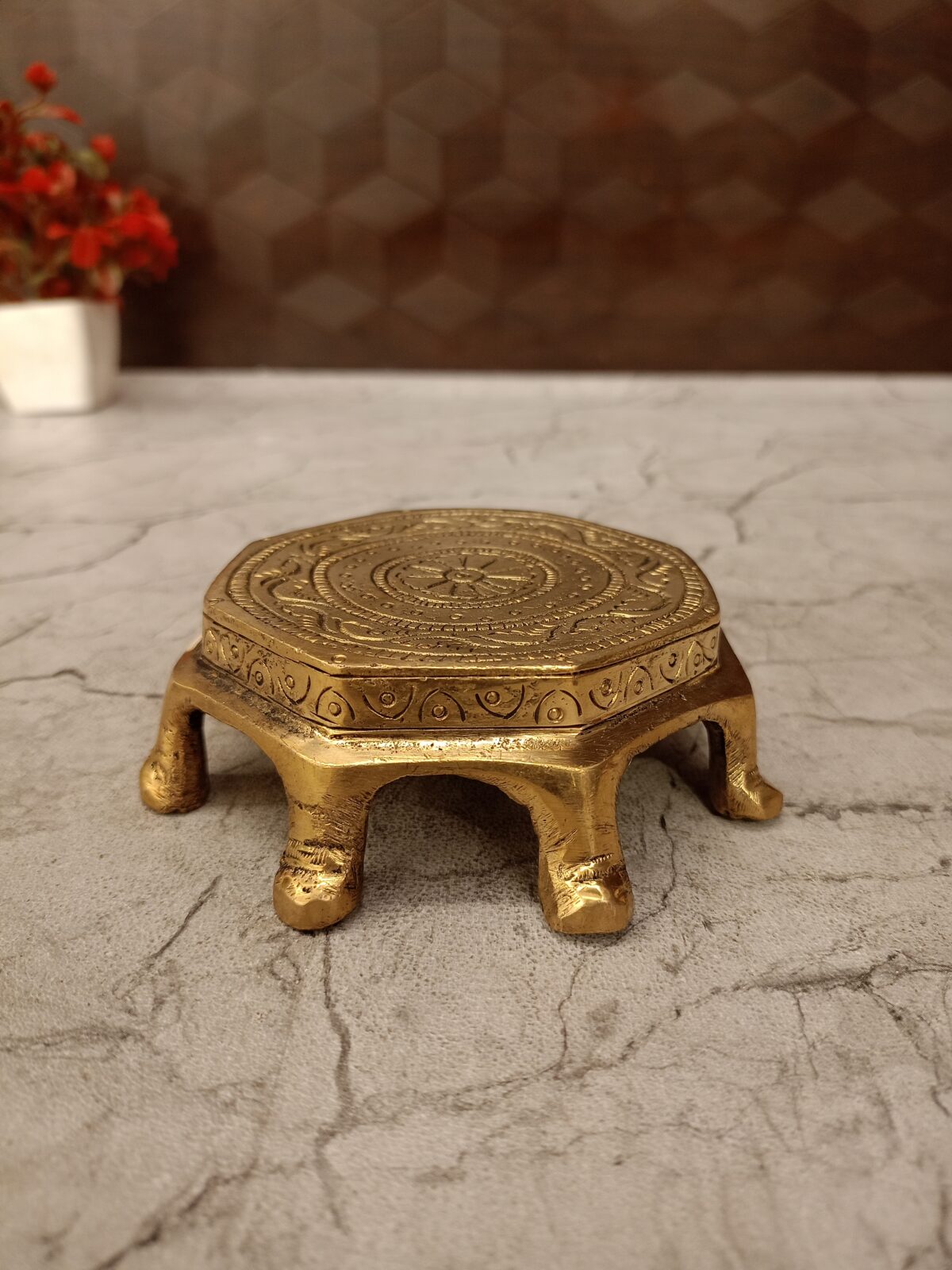 Brass Hexagon Shape Chowki 1.5" - Image 1