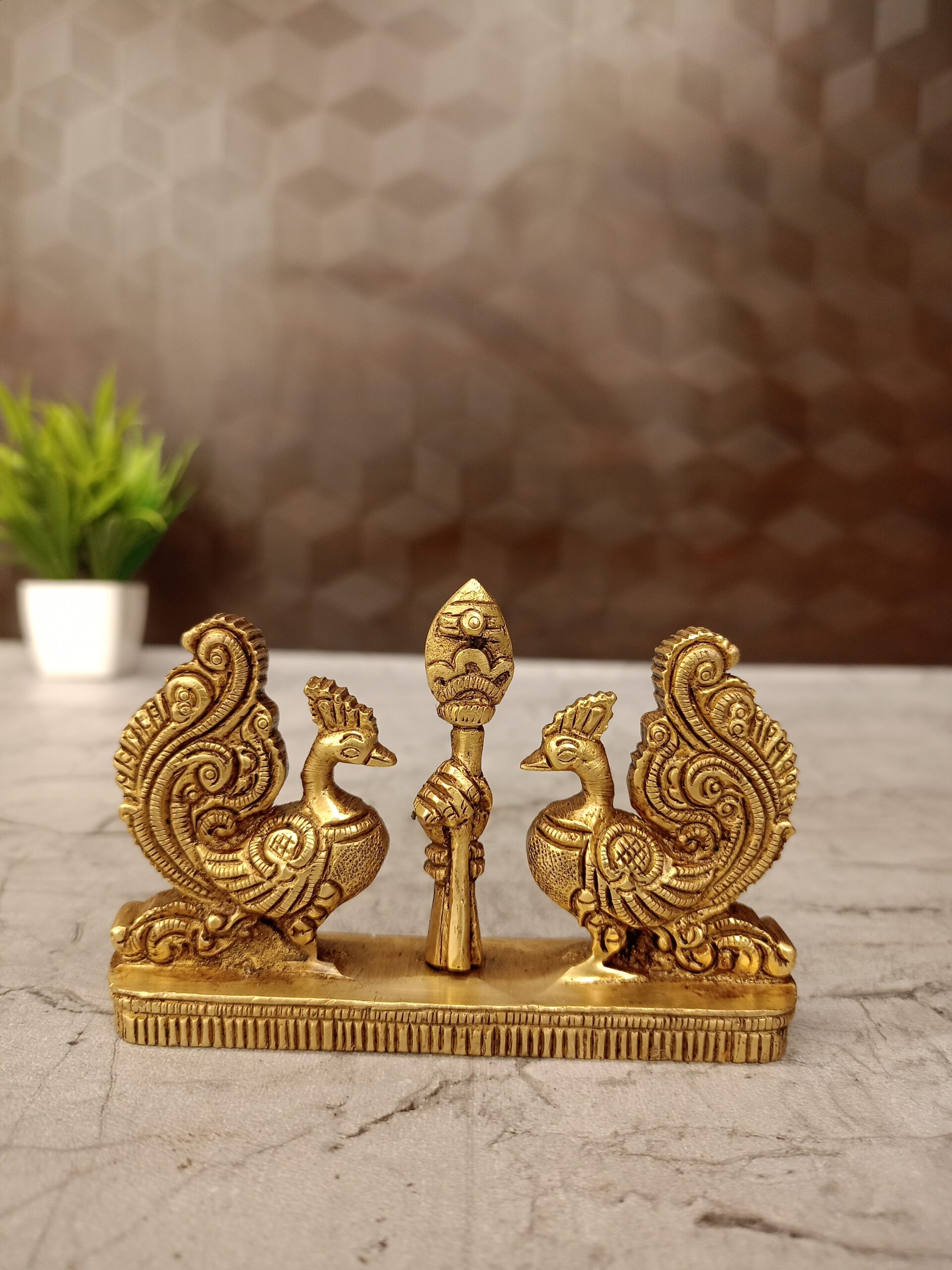 Brass Vel with Two Peacock Idol 2.5" 1 Brass vel with peacock