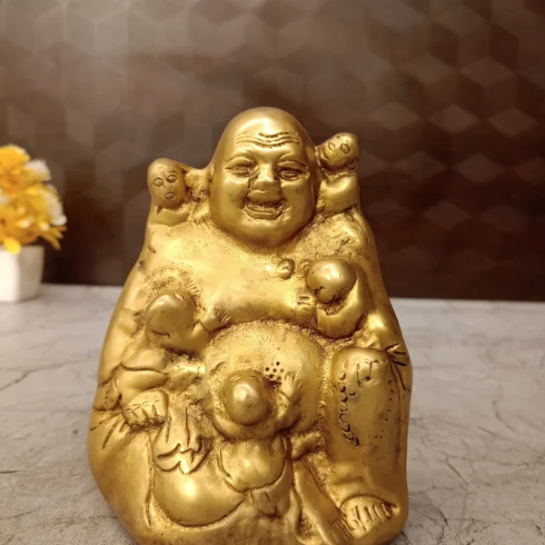 Brass Laughing Buddha Idol 5.5 inch for home and office decor
