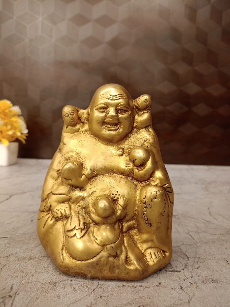 Brass Laughing Buddha Idol-pooja-gift-vgocart-coimbatore Brass Laughing Buddha Idol 5.5 inch for home and office decor