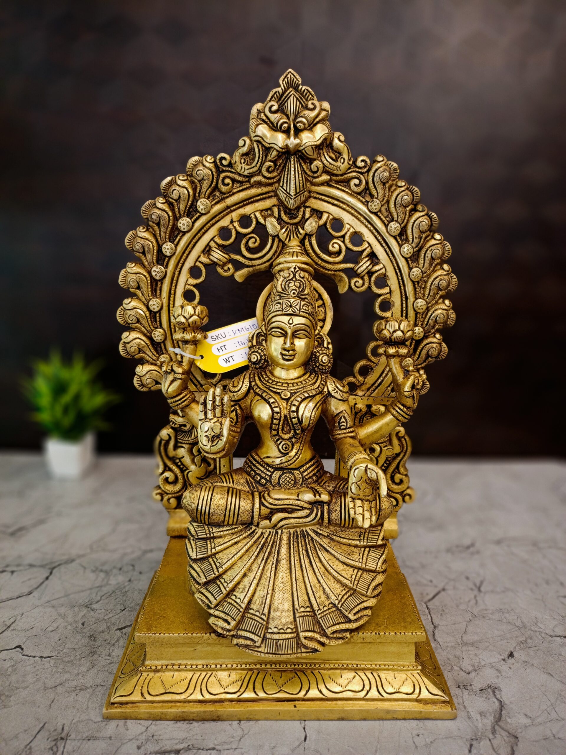 Brass Lakshmi Idol With Well Design Arch 16.5" 1 Brass Lakshmi Idol With Well Design Arch 16.5" - Image 1