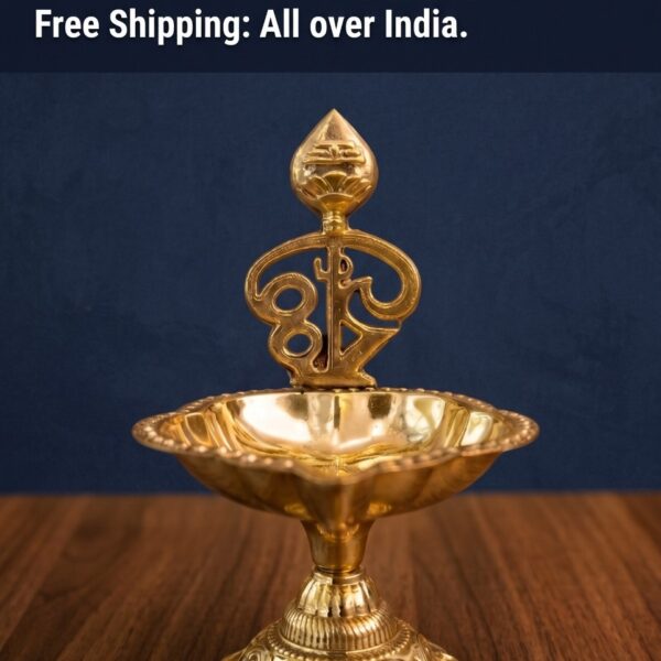 Single Face Brass Om Diya