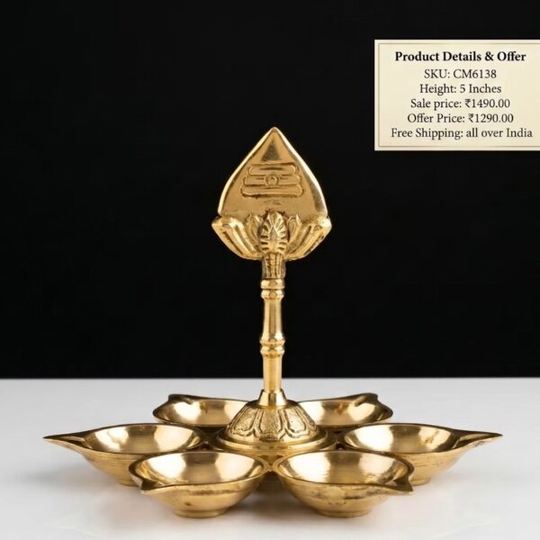 Brass Vel with 6 Diyas 5 Inch