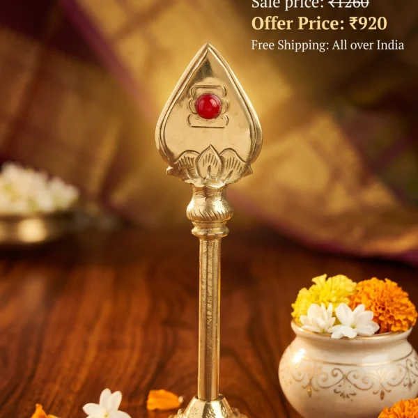 brass murugan vel with red stone 7 inch